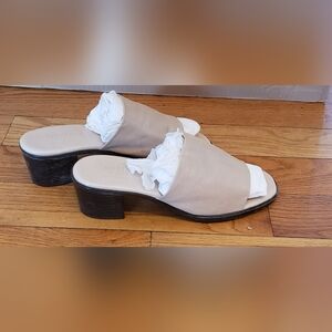 Munro Beige Slip-On Leather Mules with Low Stacked Heel